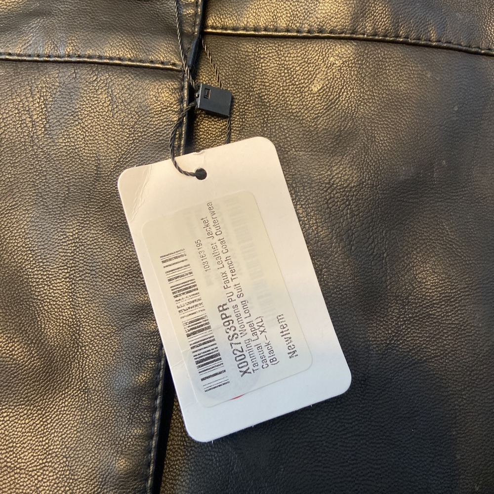 Tanming Womens Faux Leather Jacket 2XL Black Trench Coat B&T - Picture 4 of 13